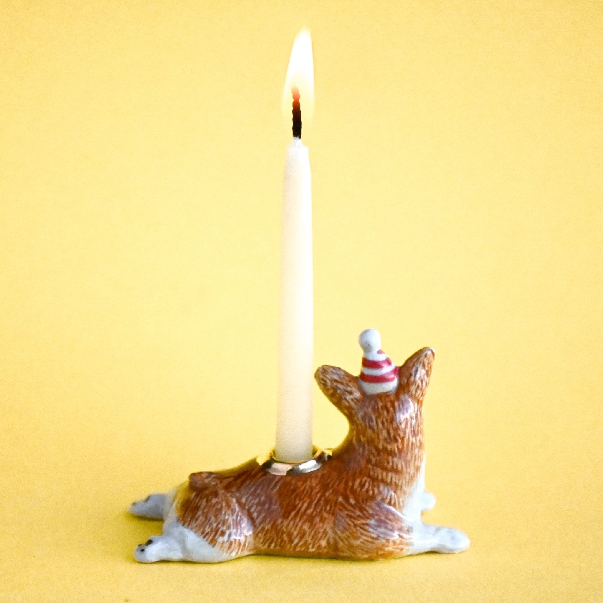Camp Hollow Corgi Birthday Candle Holder | Porcelain Cake Topper
