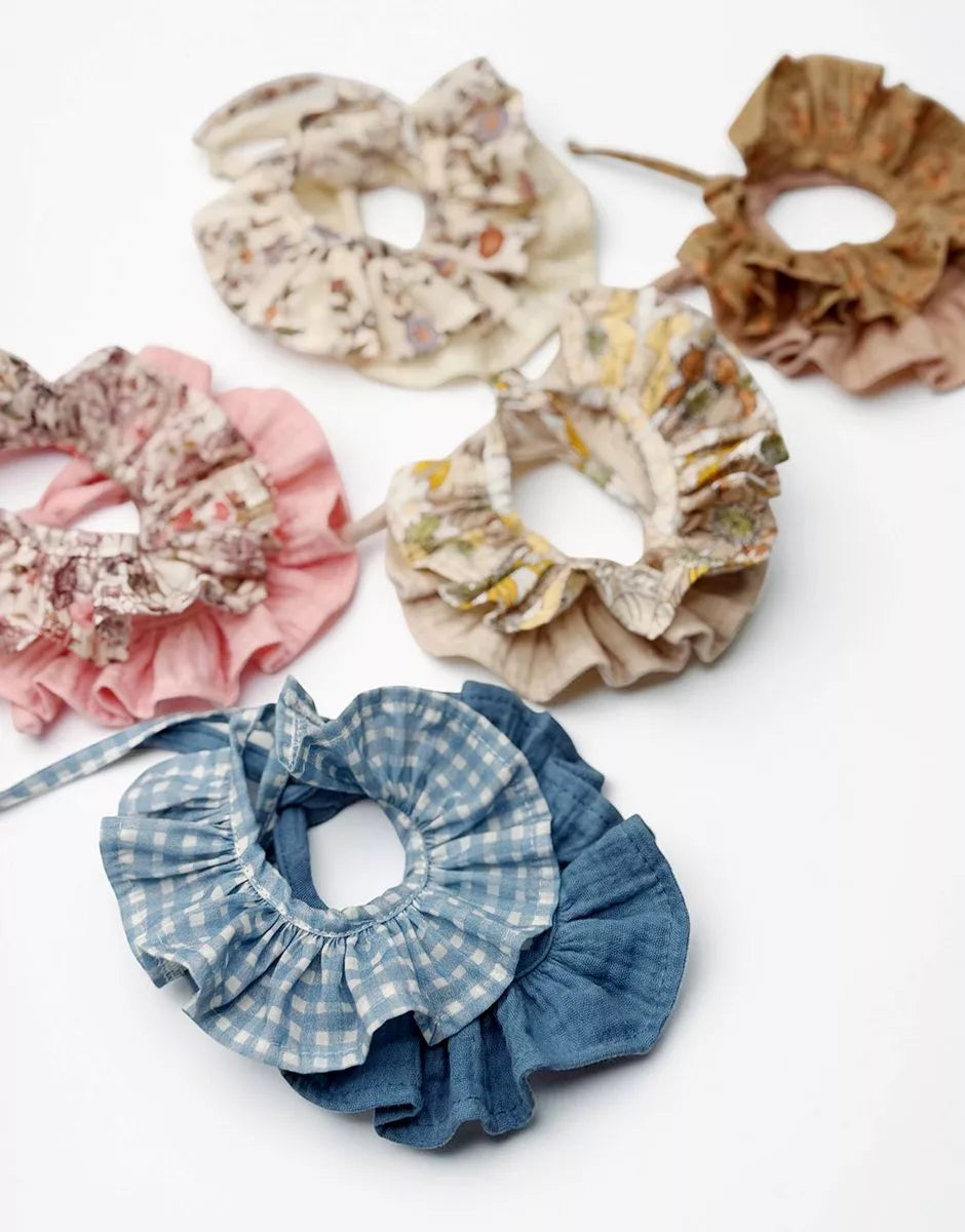 Minikane Doll Scrunchie Set in Mastic &amp; Pastel Floral Cotton Gauze