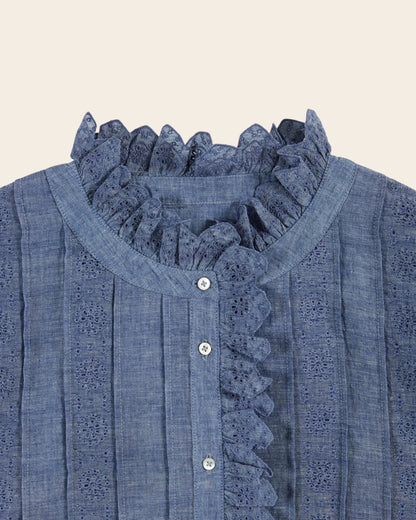 Emile et Ida Blouse - Broderie anglaise chambray bleu Emile et Ida