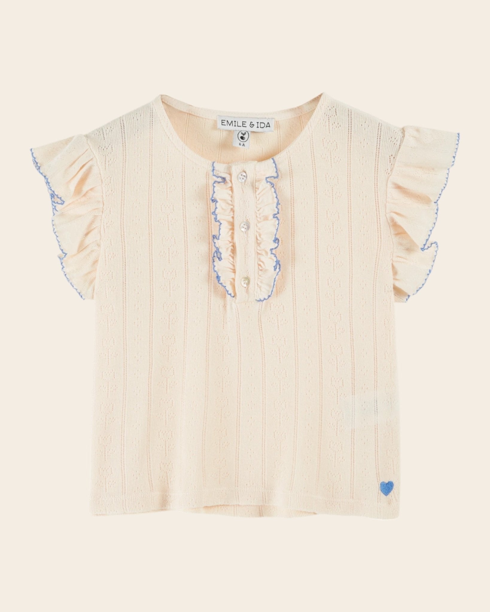 Emile et Ida Cream Pointelle Modal T-Shirt – Ruffle Sleeve Girls Top Emile et ida