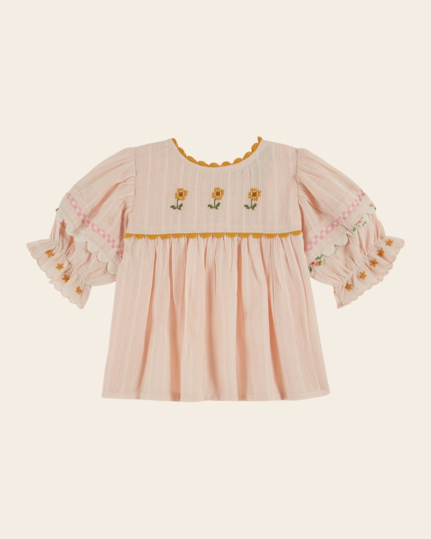 Emile et Ida Pink Embroidered Floral Blouse – Girls Cotton Top Emile et ida