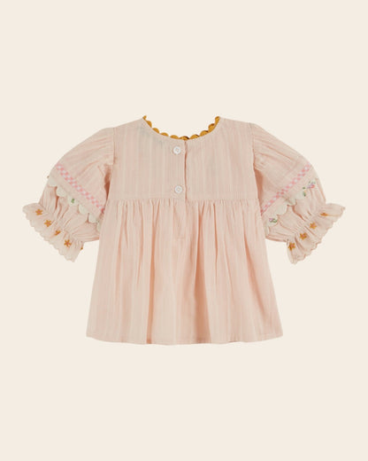 Emile et Ida Pink Embroidered Floral Blouse – Girls Cotton Top Emile et ida