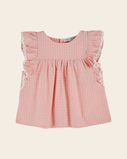 Emile et Ida Pink Gingham Ruffle Blouse – Organic Cotton Girls Top Emile et ida