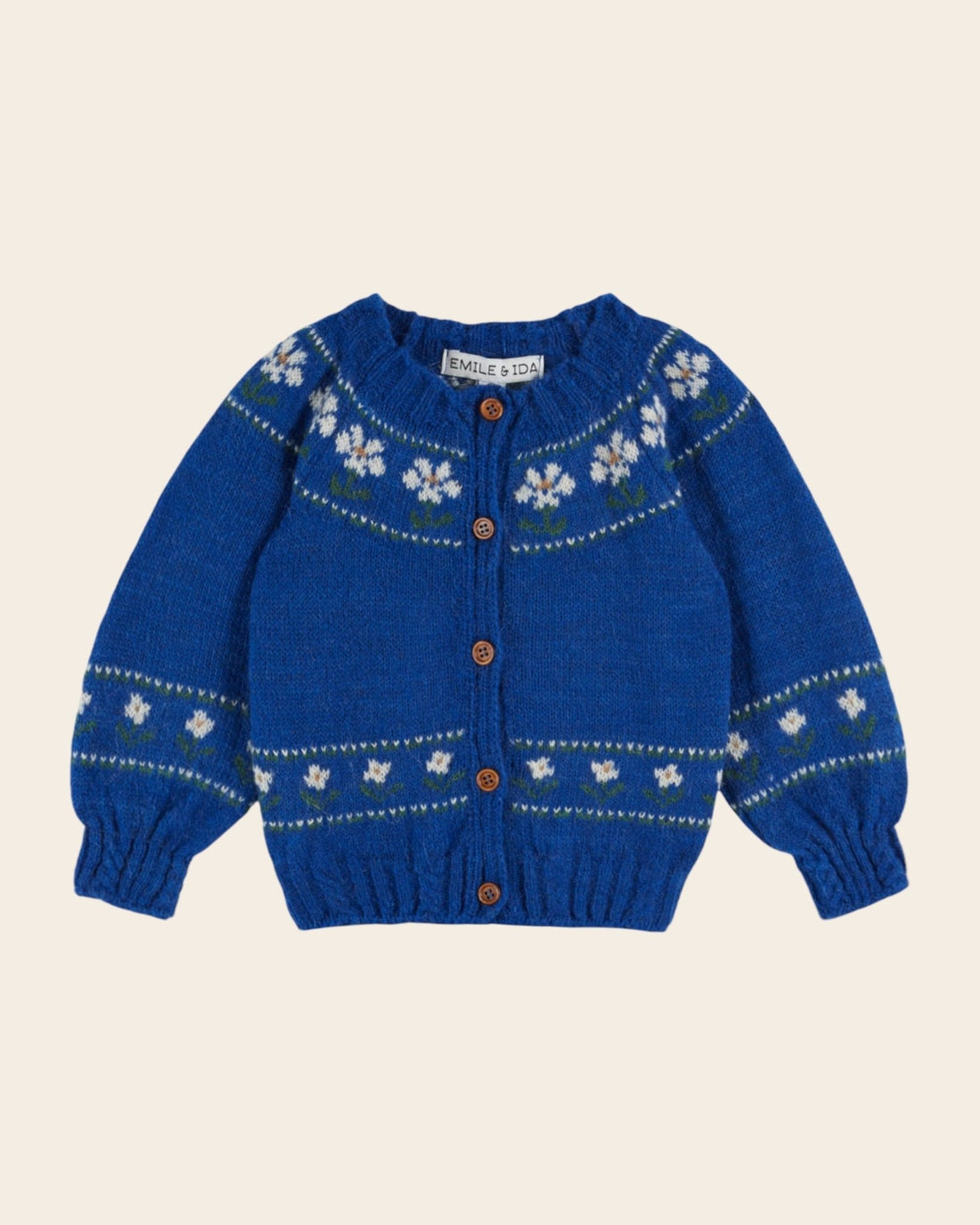 Emile et Ida Royal Daisy Cardigan – Blue Alpaca Wool Sweater Emile et ida