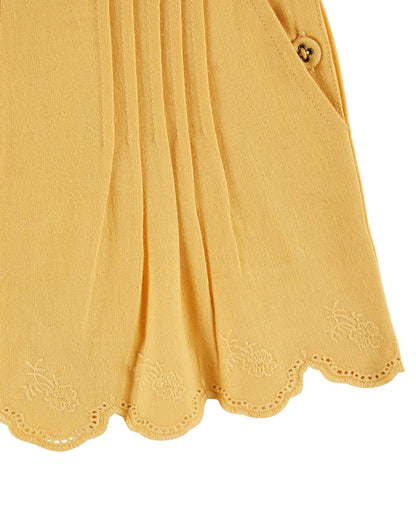 Emile et Ida Yellow Sunflower Embroidered Girls Shorts Emile et ida