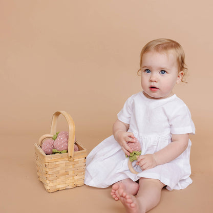 The Blueberry Hill Strawberry Crochet Rattle Teether – Pink