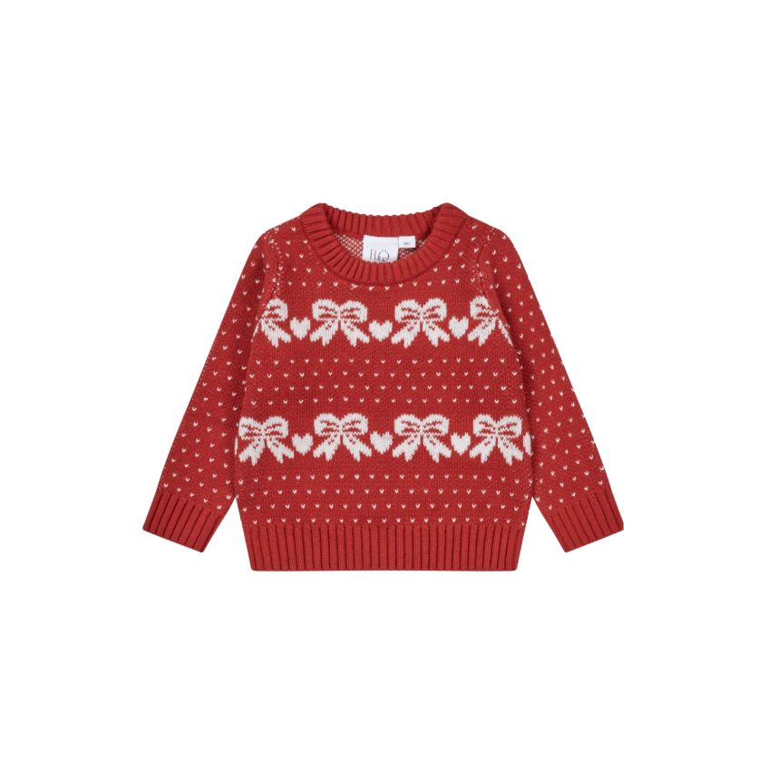 Flöss Noe Christmas Sweater – Red with Off - White Bows &amp; Hearts Flöss
