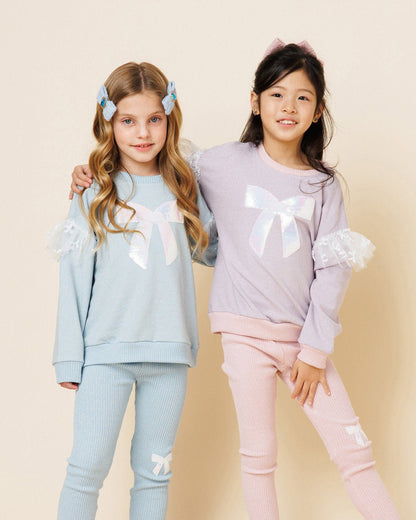 Glitter Bow Frill Sweatshirt Set - Pink Petite Hailey