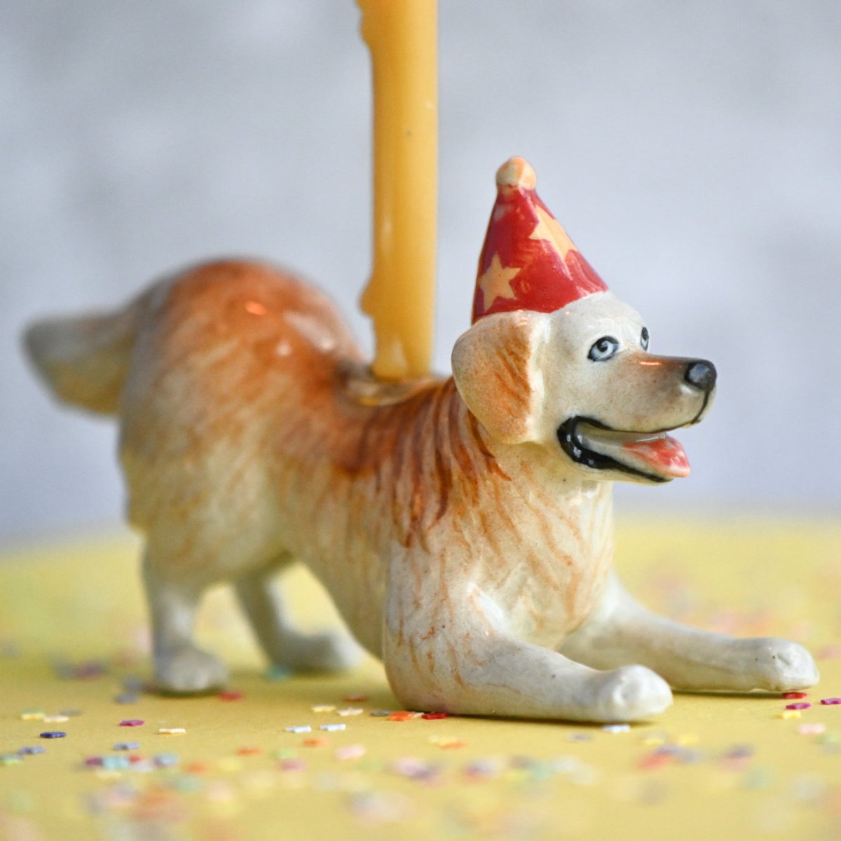 Camp Hollow Golden Retriever Birthday Candle Holder | Porcelain Cake Topper