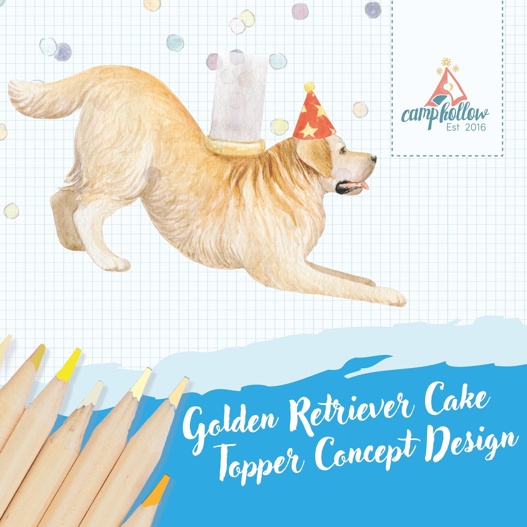 Camp Hollow Golden Retriever Birthday Candle Holder | Porcelain Cake Topper