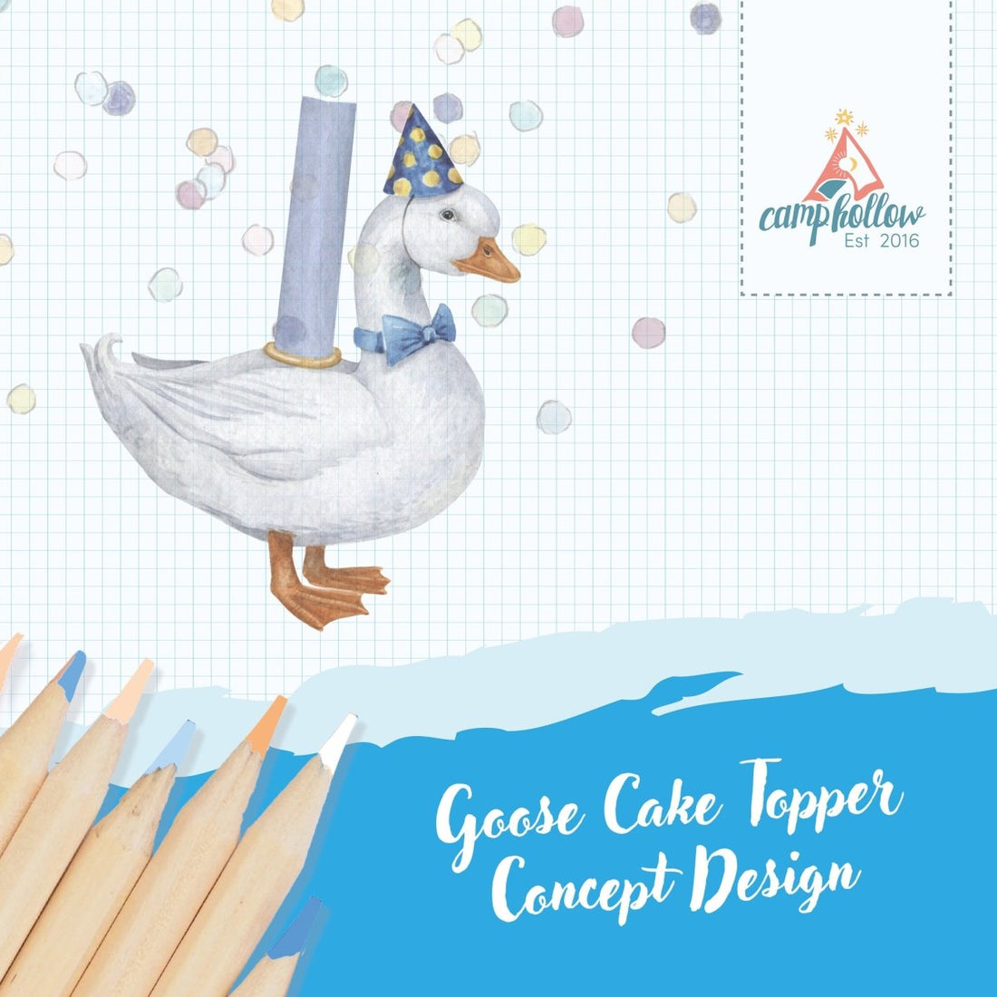 Camp Hollow Blue Goose Birthday Candle Holder | Porcelain Cake Topper