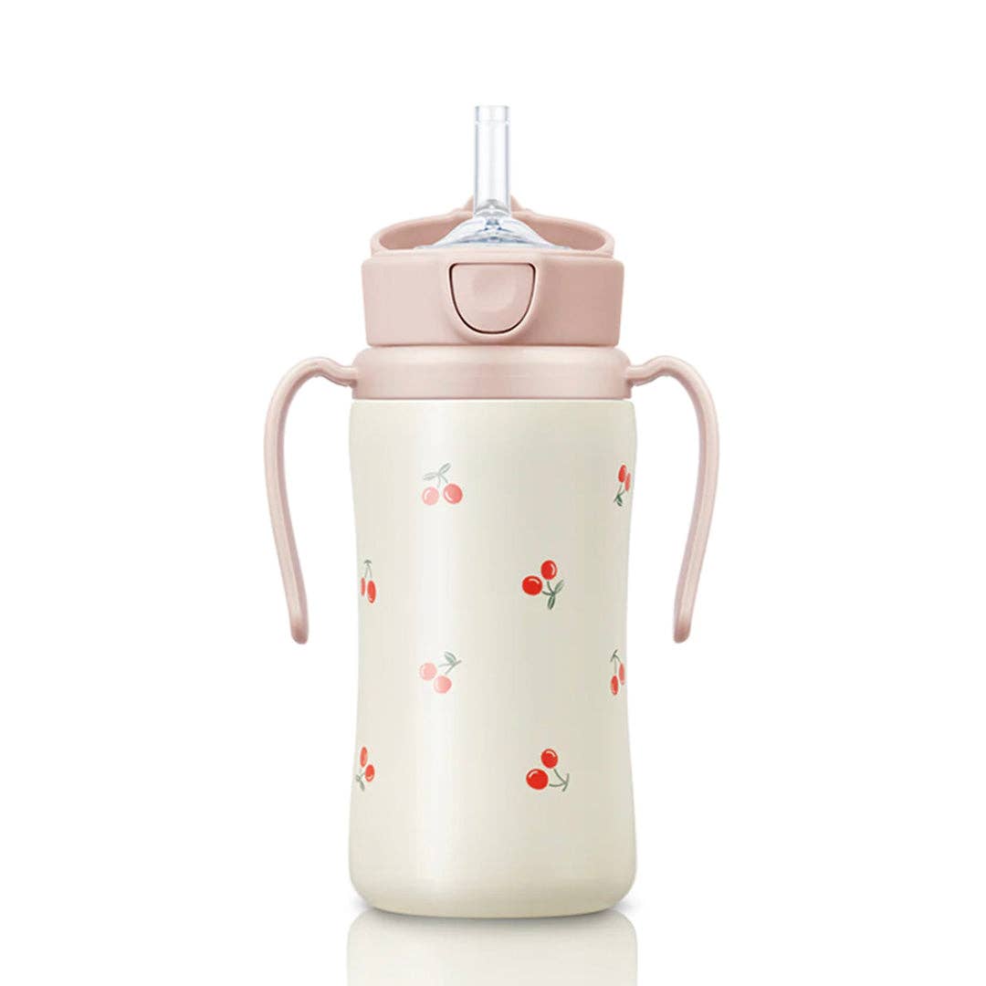 Grosmimi Stainless Steel Straw Cup with Flip Top - 10oz (300ml): Bear_Butter Grosmimi