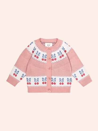 Huxbaby Folk Cherry Bow Cardi Pink Huxbaby