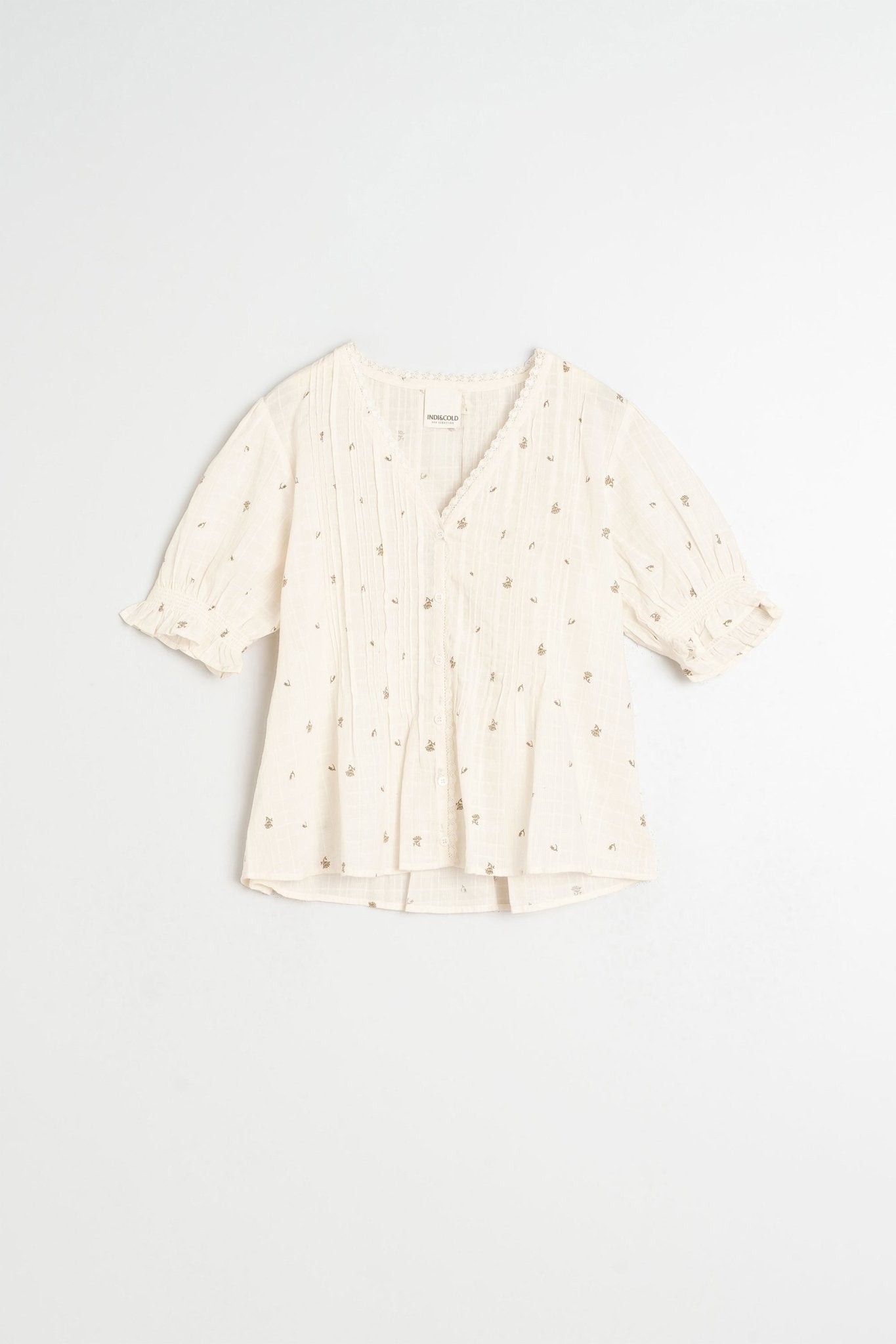 Indi &amp; Cold Short - Sleeve Elastic Shirt – Ecru INDI&amp;COLD