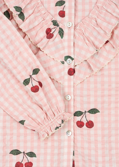 Konges Sløjd KIM FRILL BLOUSE GOTS - CHERRY CHECK Konges Sløjd