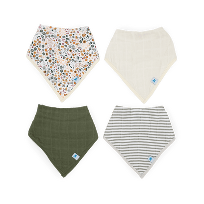 Little Unicorn Cotton Muslin + Fleece Bandana Bib 4 Pack - Pressed Petals Little Unicorn