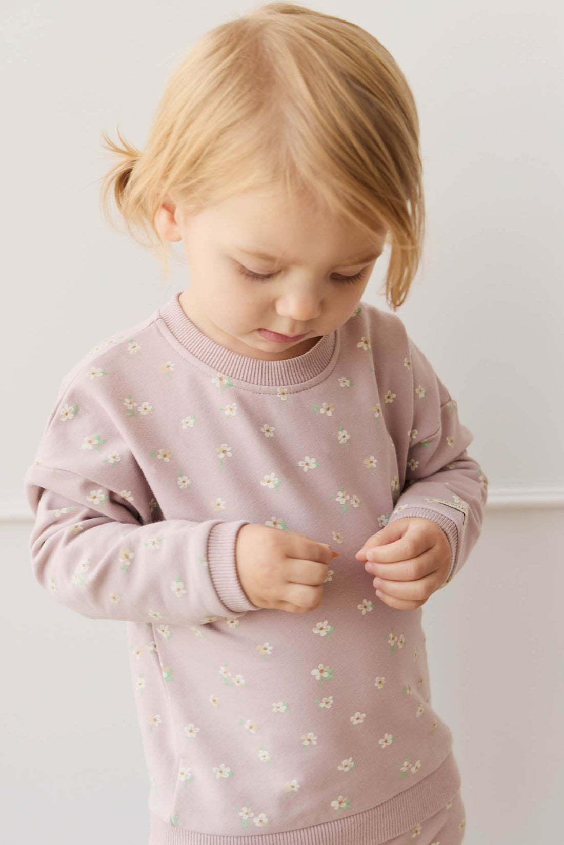 Organic Cotton Damien Sweatshirt - Simple Flowers Lilac Jamie Kay