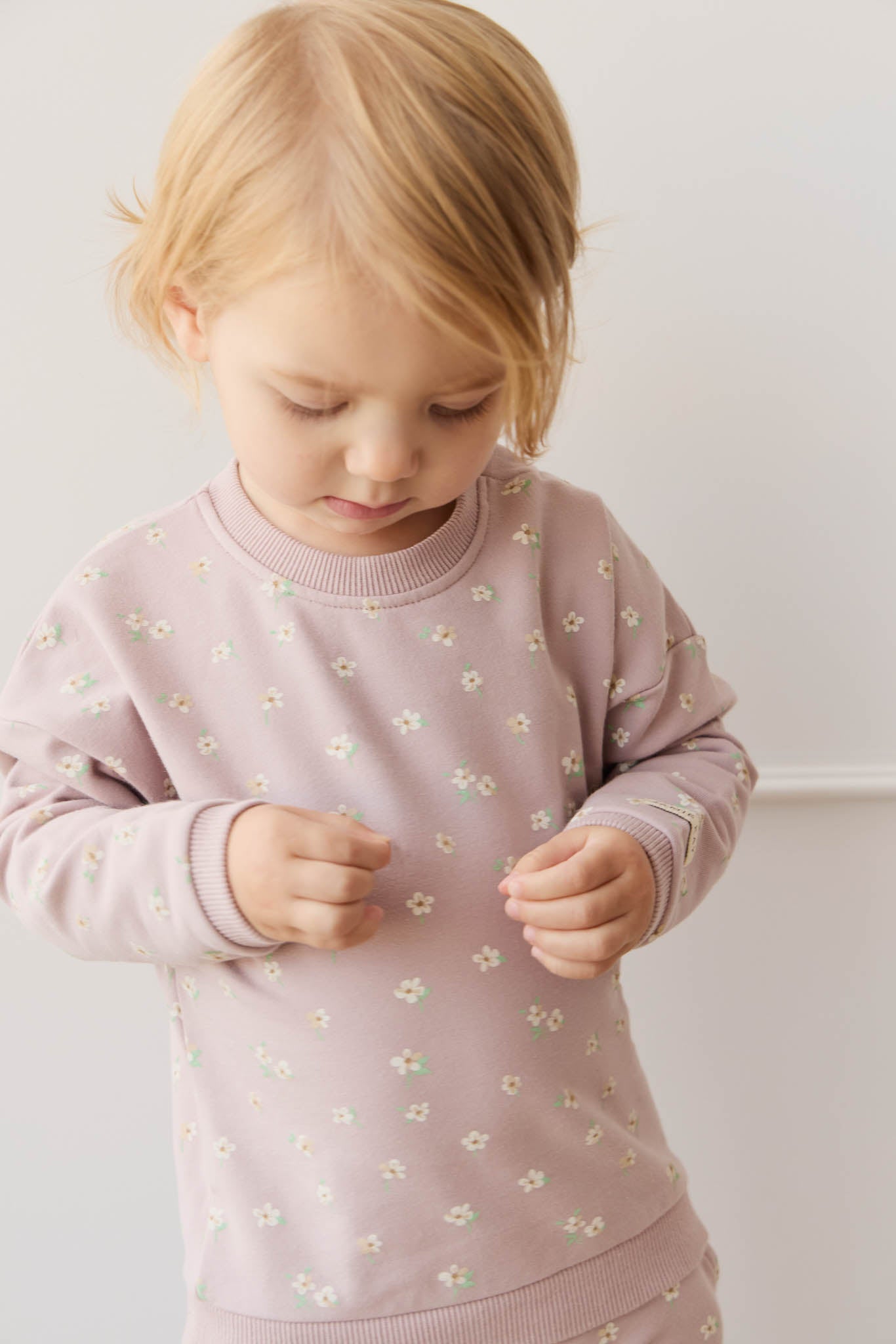 Organic Cotton Damien Sweatshirt - Simple Flowers Lilac Jamie Kay
