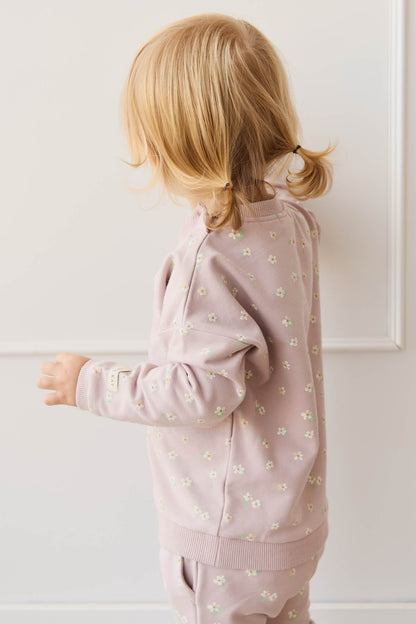 Organic Cotton Damien Sweatshirt - Simple Flowers Lilac Jamie Kay