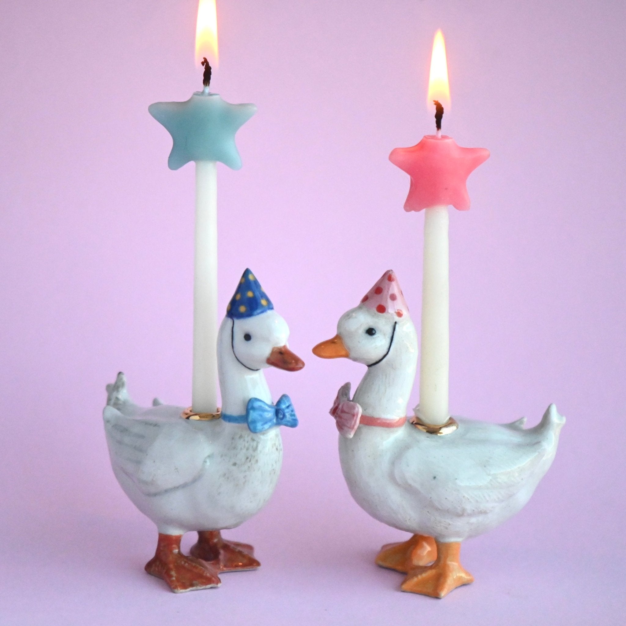 Camp Hollow Pink Goose Birthday Candle Holder | Porcelain Cake Topper
