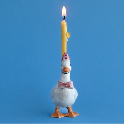 Camp Hollow Pink Goose Birthday Candle Holder | Porcelain Cake Topper