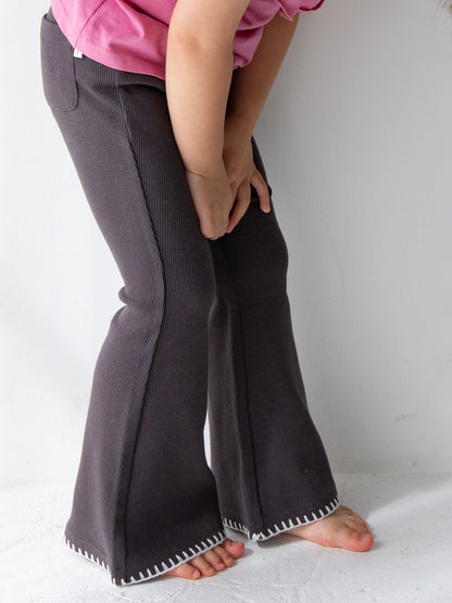 Pippi + Lotta Stitch Flare Pants - Charcoal | Soft Ribbed Flare Pants for Kids Pippi + Lotta