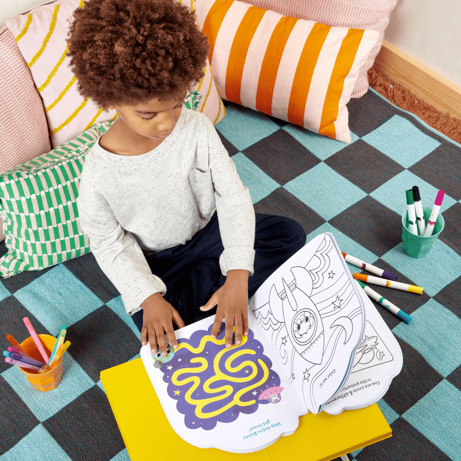 Playful Pages Activity Book - Games Coloring Stickers - Pets in Space OOLY