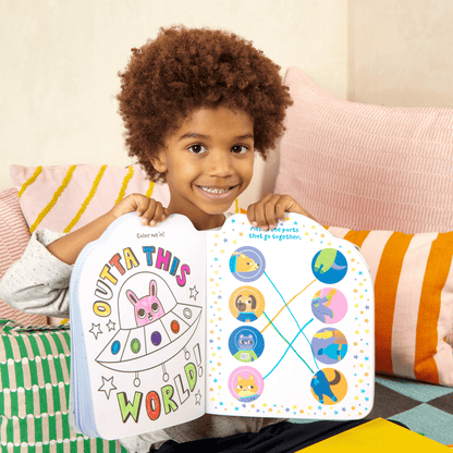 Playful Pages Activity Book - Games Coloring Stickers - Pets in Space OOLY