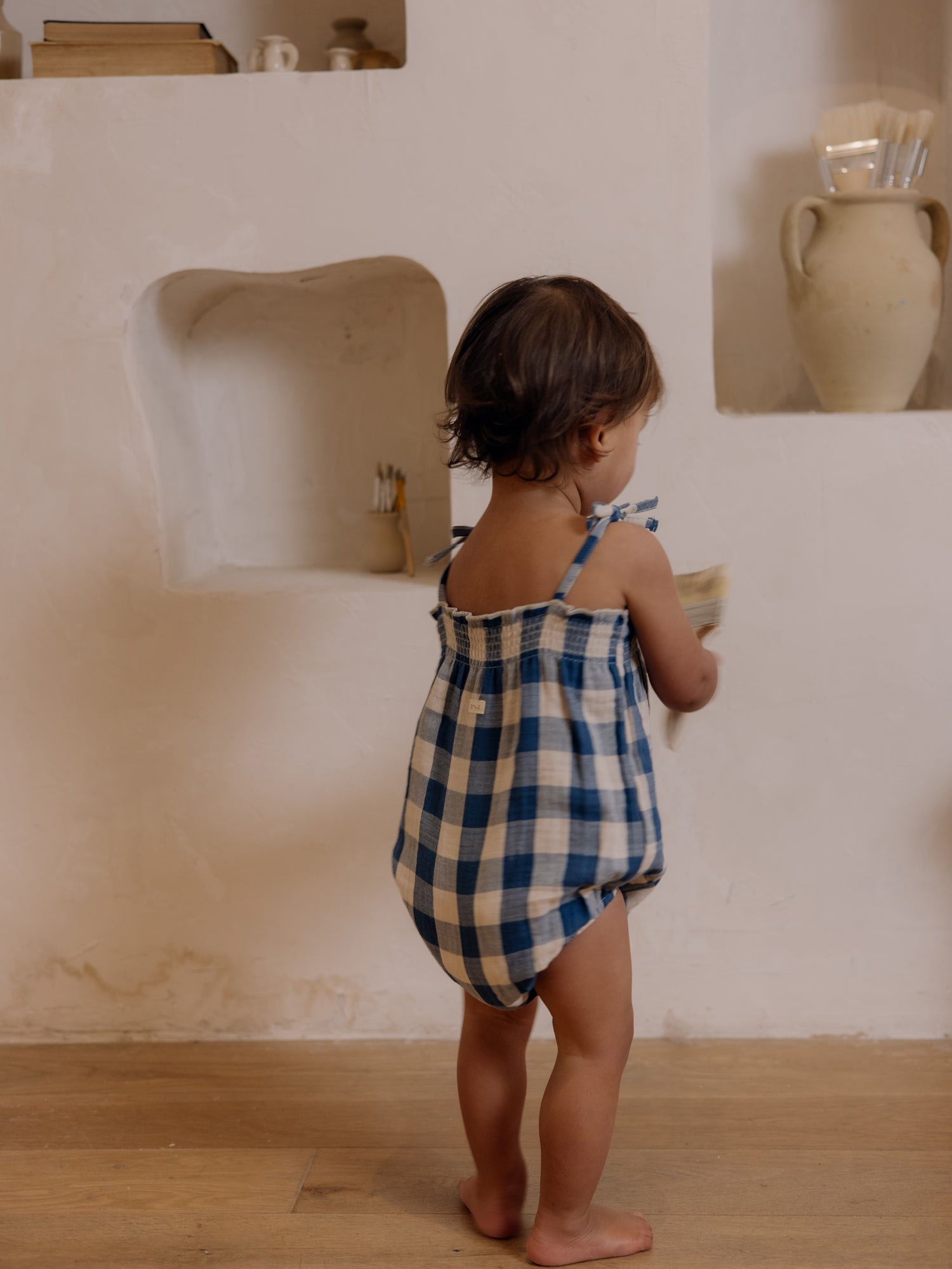Organic Zoo Pottery Blue Gingham Spaghetti Bodysuit Organic Zoo