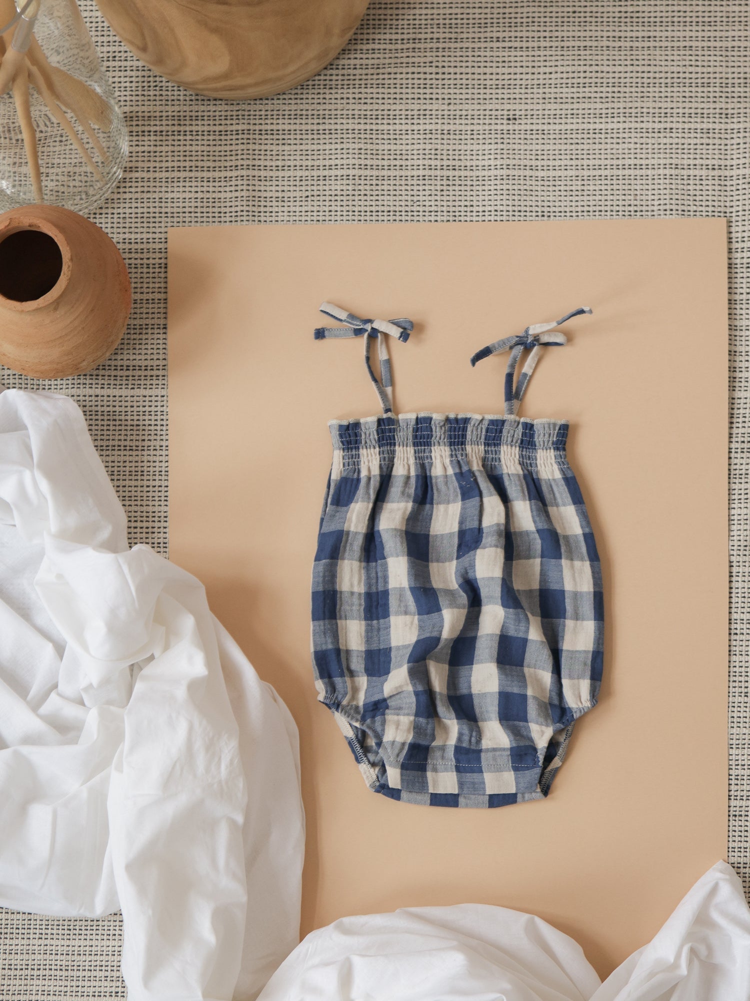 Organic Zoo Pottery Blue Gingham Spaghetti Bodysuit Organic Zoo