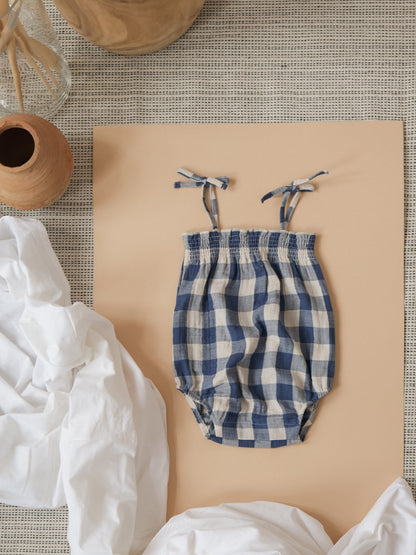 Organic Zoo Pottery Blue Gingham Spaghetti Bodysuit Organic Zoo