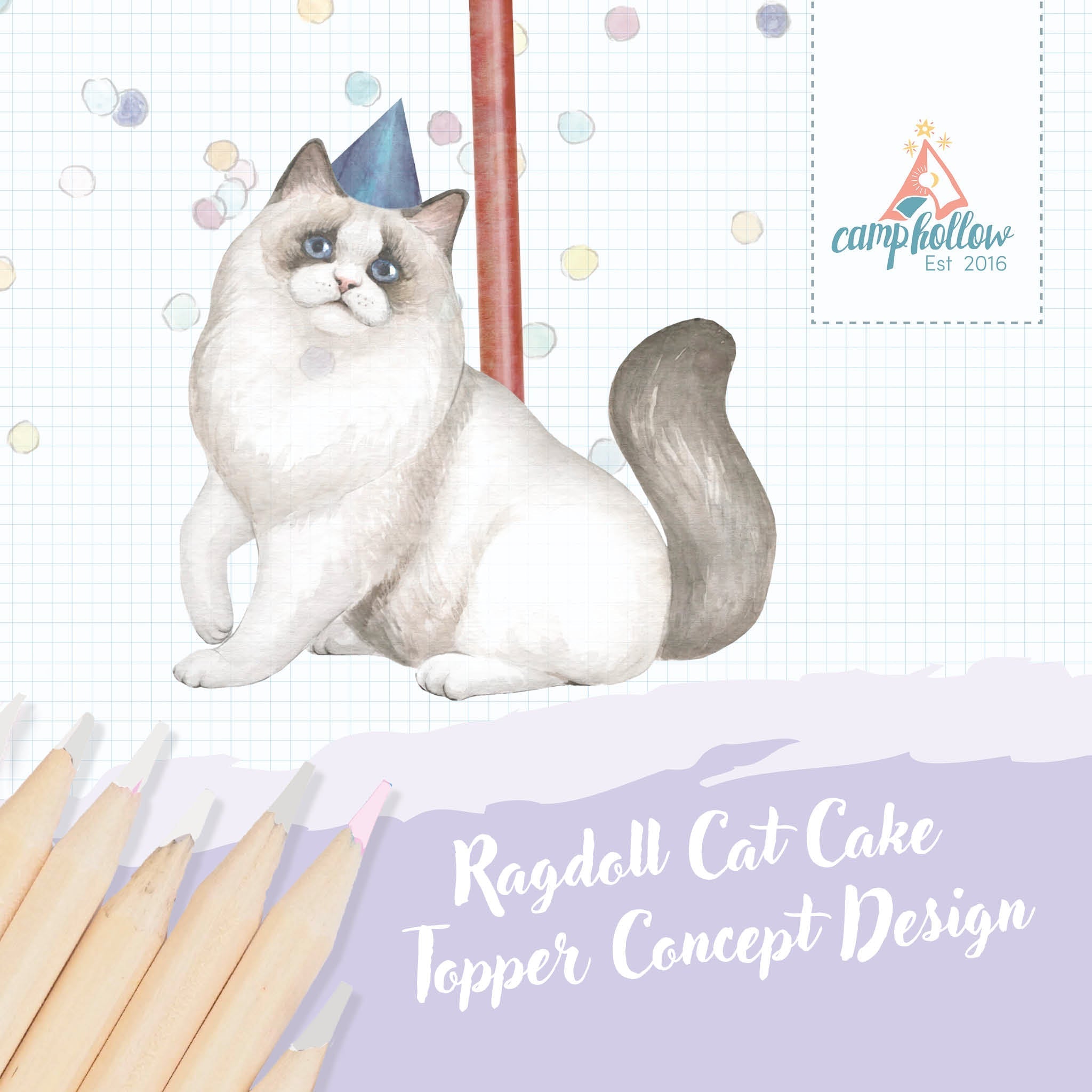 Camp Hollow Ragdoll Cat Birthday Candle Holder | Porcelain Cake Topper