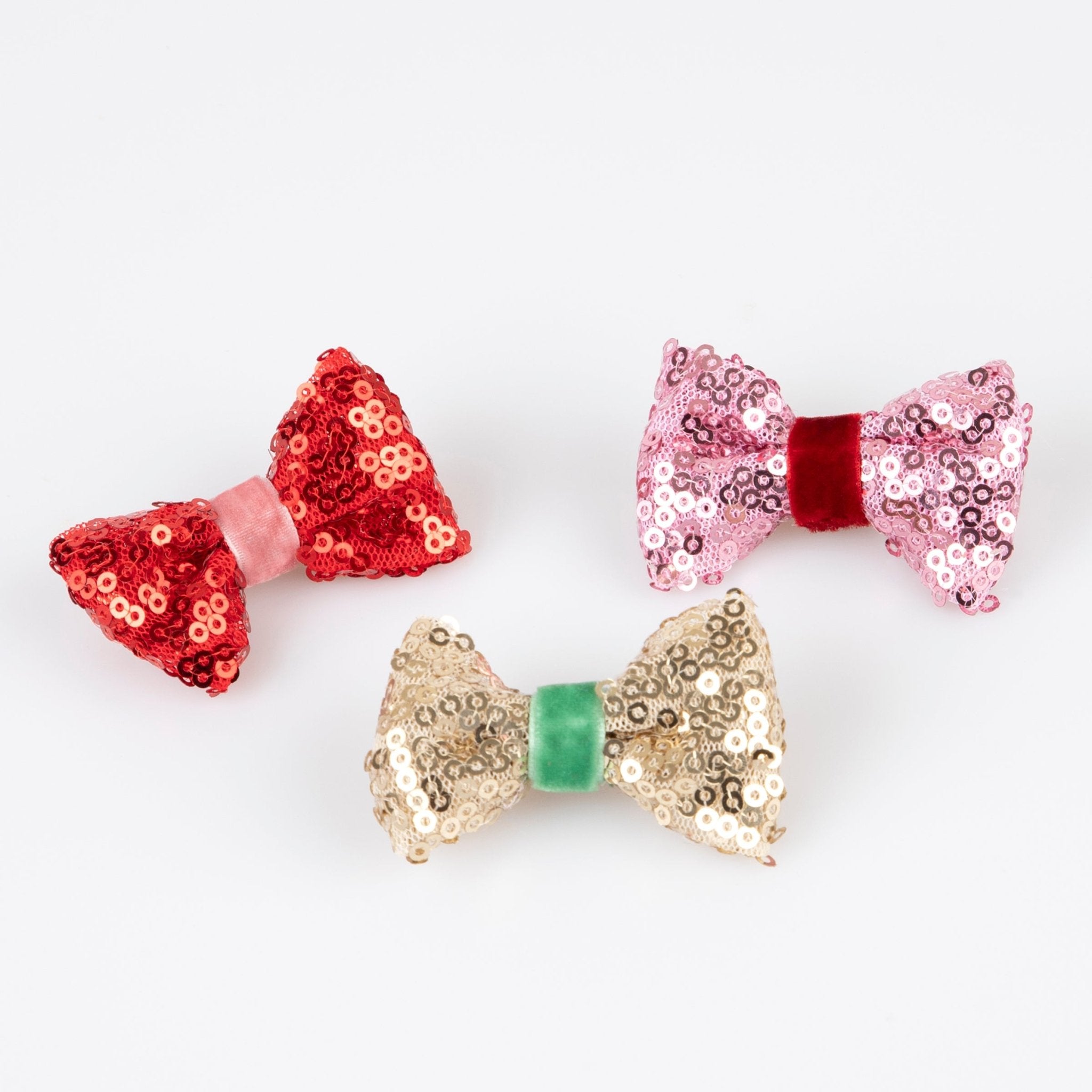 Sequin &amp; Velvet Mini Bow Hairclips (x 6) Meri Meri