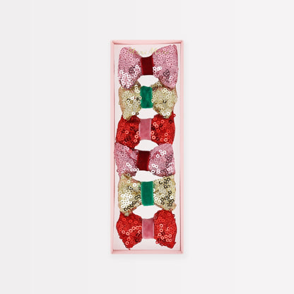 Sequin &amp; Velvet Mini Bow Hairclips (x 6) Meri Meri