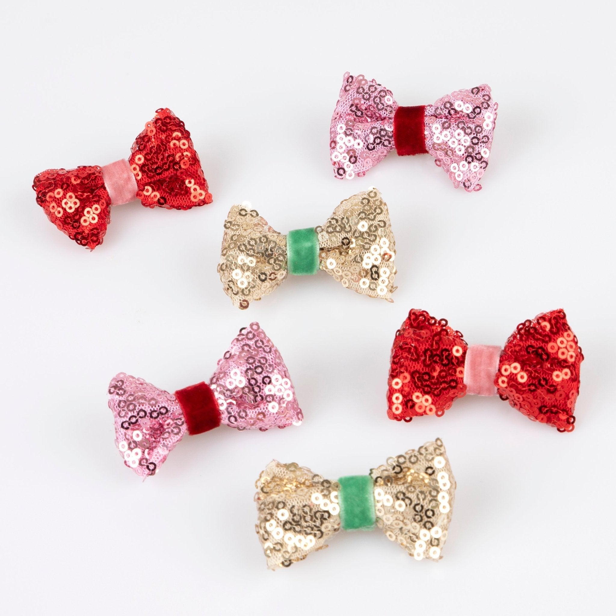 Sequin &amp; Velvet Mini Bow Hairclips (x 6) Meri Meri
