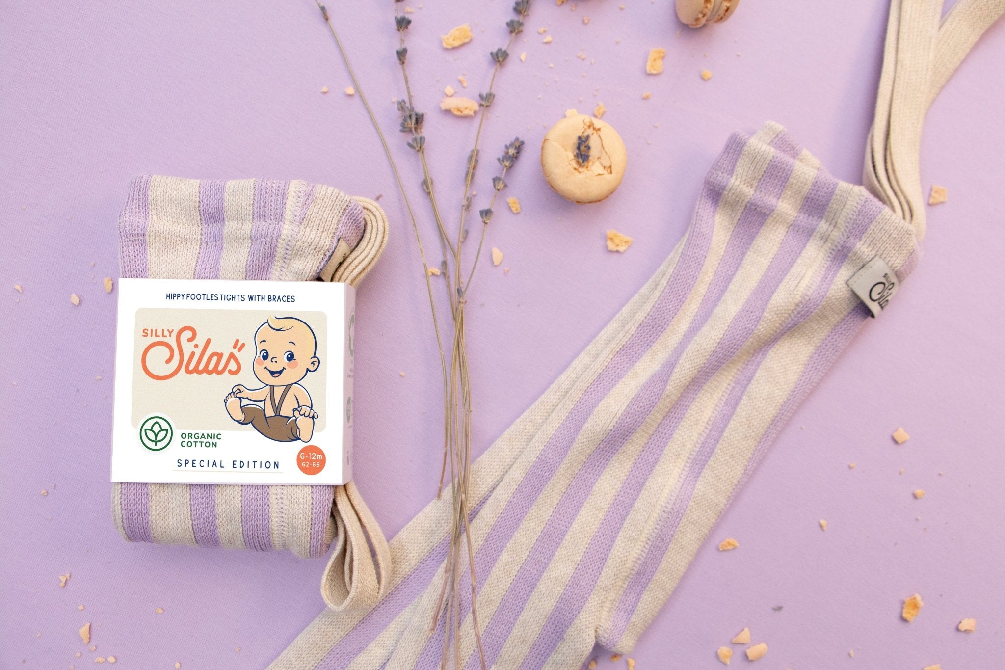 Silly Silas Footless Lavender x Cream Striped Silly Silas