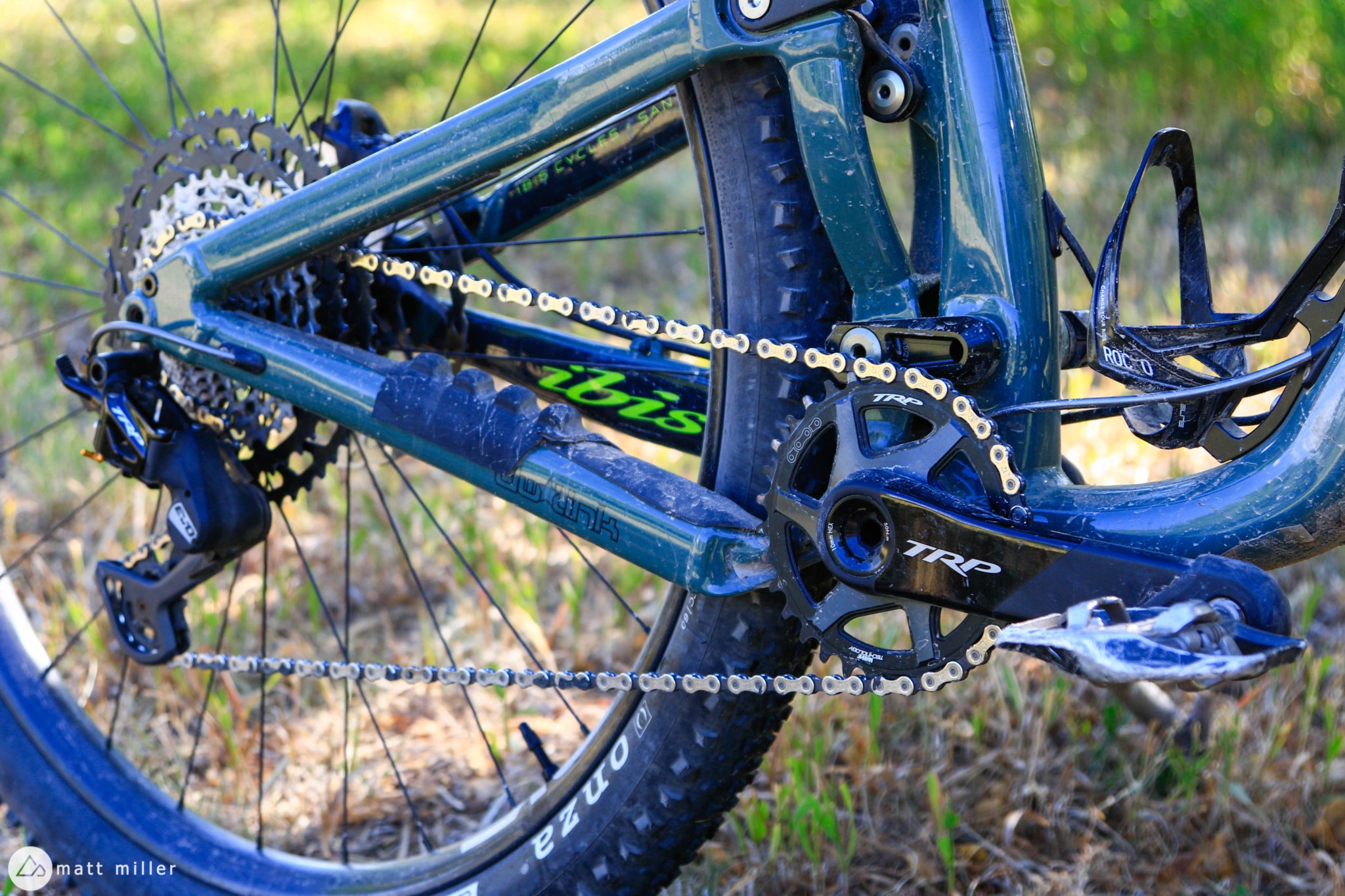 Close-up of TRP drivetrain on a mountainbike