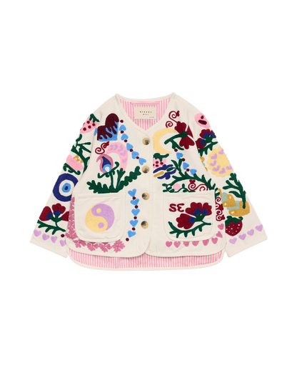 Sissel Edelbo Maggie Mini Jacket – White Rose Suzani Embroidered Jacket Sissel - edelbo