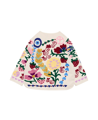 Sissel Edelbo Maggie Mini Jacket – White Rose Suzani Embroidered Jacket Sissel - edelbo