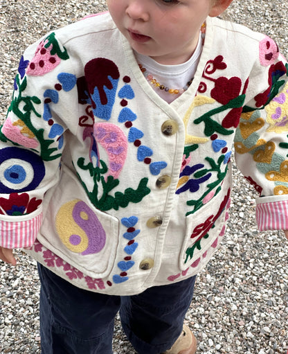 Sissel Edelbo Maggie Mini Jacket – White Rose Suzani Embroidered Jacket Sissel - edelbo
