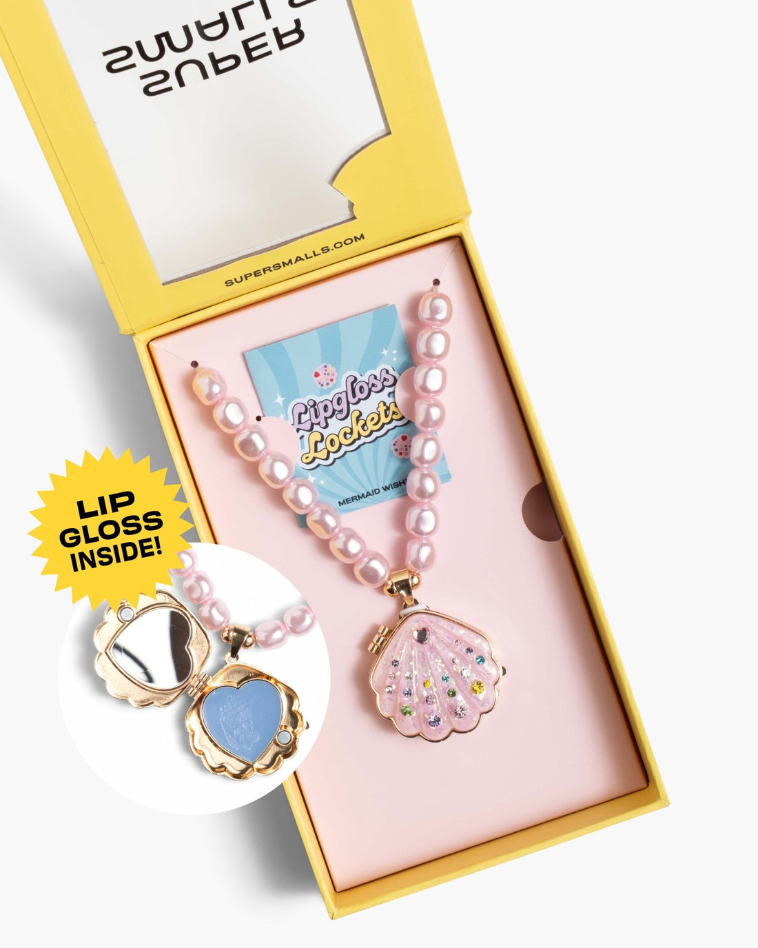 Super Smalls Sparkle Shell lip gloss locket necklace with mirror
