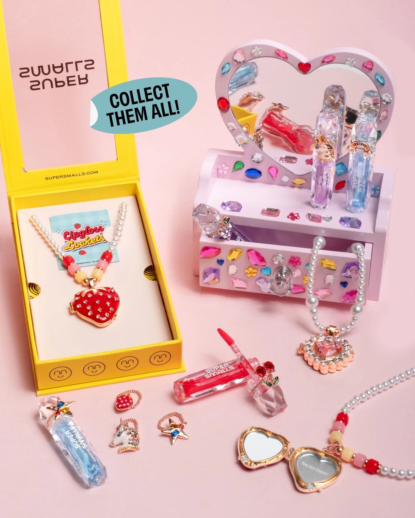 Super Smalls Strawberry Surprise lip gloss locket necklace with mirror
