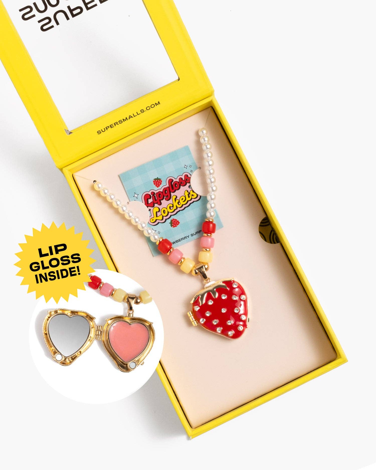 Super Smalls Strawberry Surprise lip gloss locket necklace with mirror
