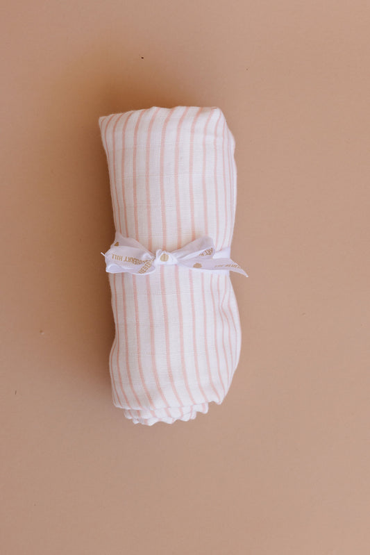 The Blueberry Hill Pink Stripe Organic Muslin Baby Swaddle Blanket