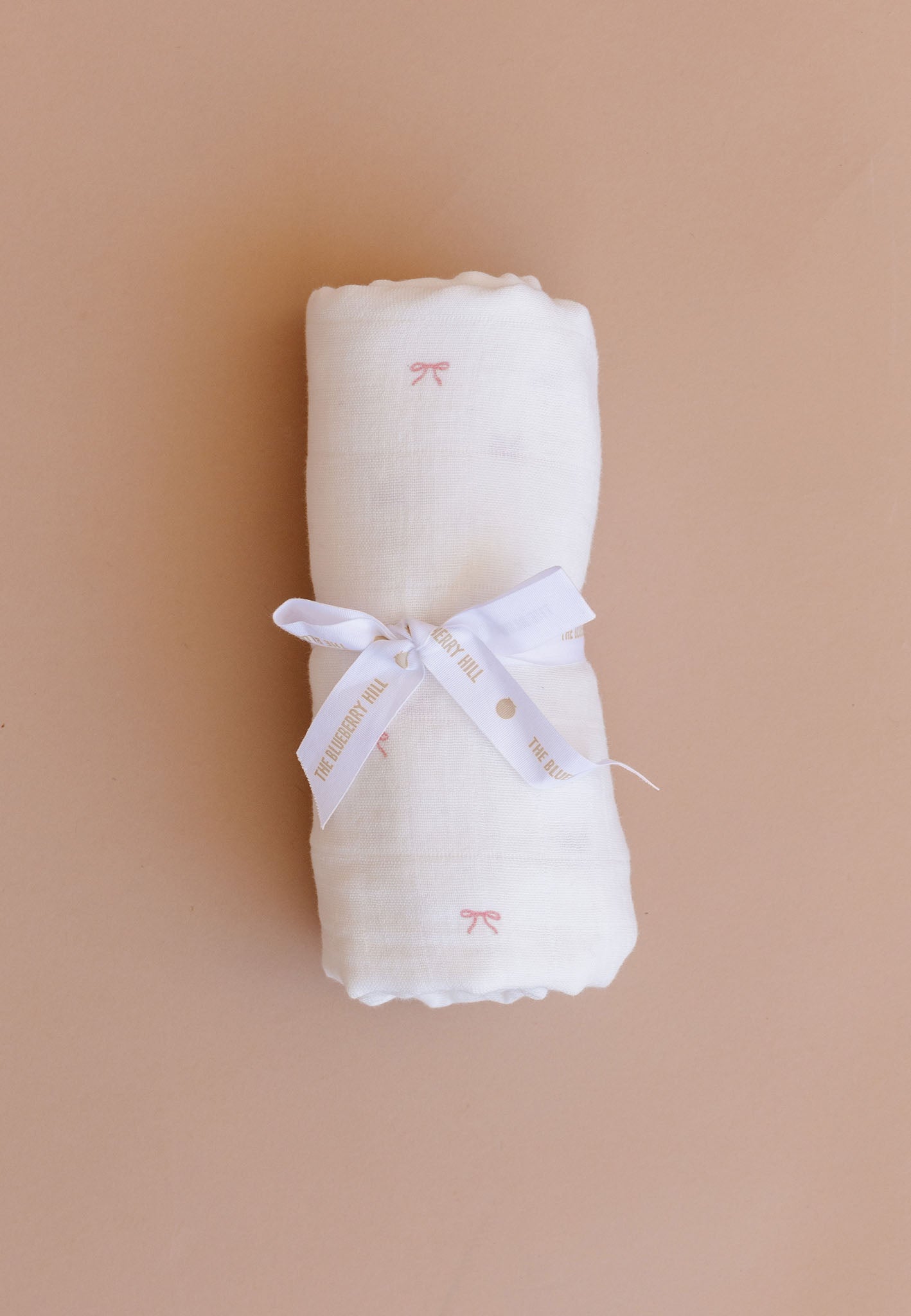 The Blueberry Hill pink bow Organic Muslin Baby Swaddle Blanket