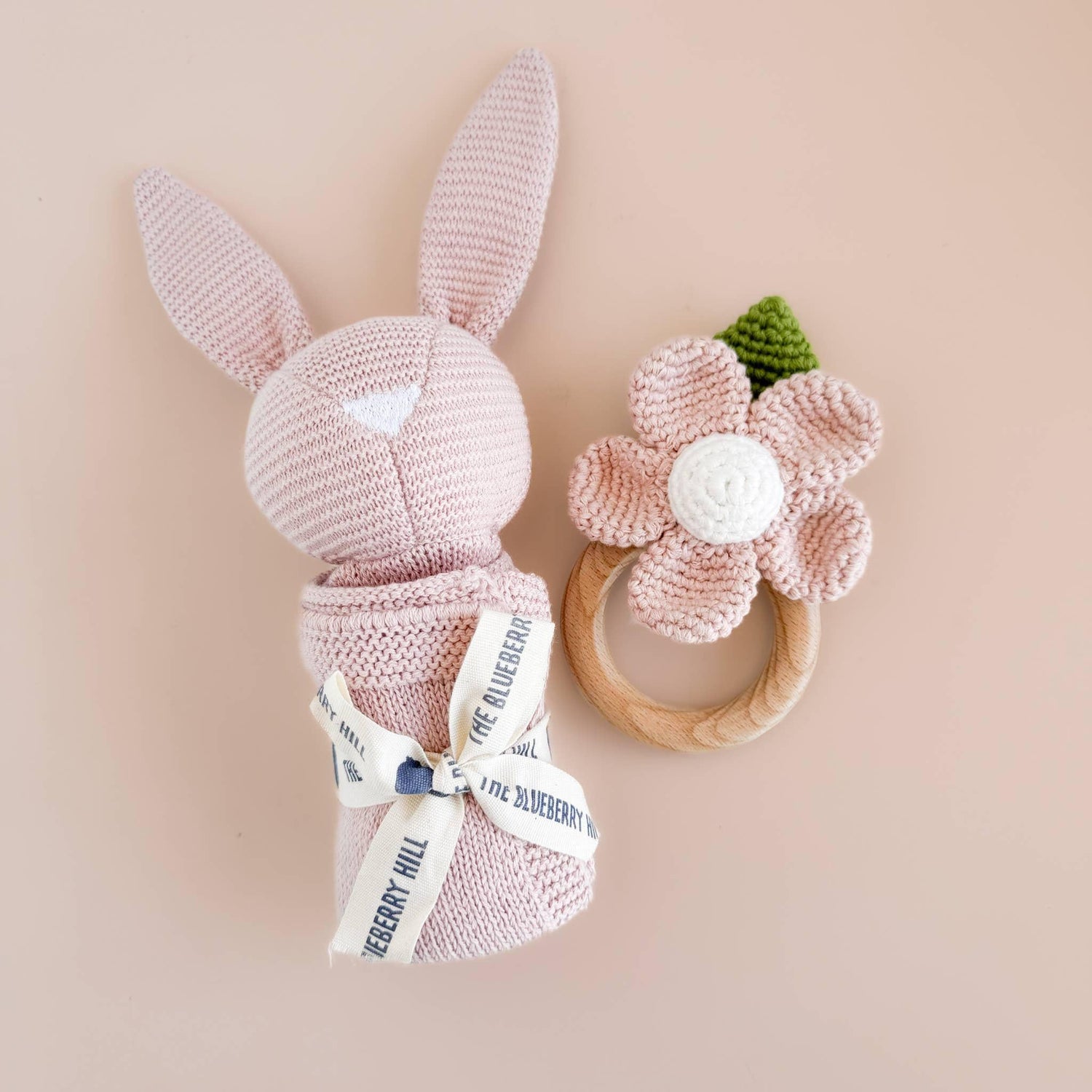 The Blueberry Hill - Cotton Crochet Rattle Teether Flower Baby Toy Spring Summer The Blueberry Hill