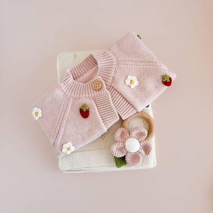 The Blueberry Hill - Cotton Crochet Rattle Teether Flower Baby Toy Spring Summer The Blueberry Hill