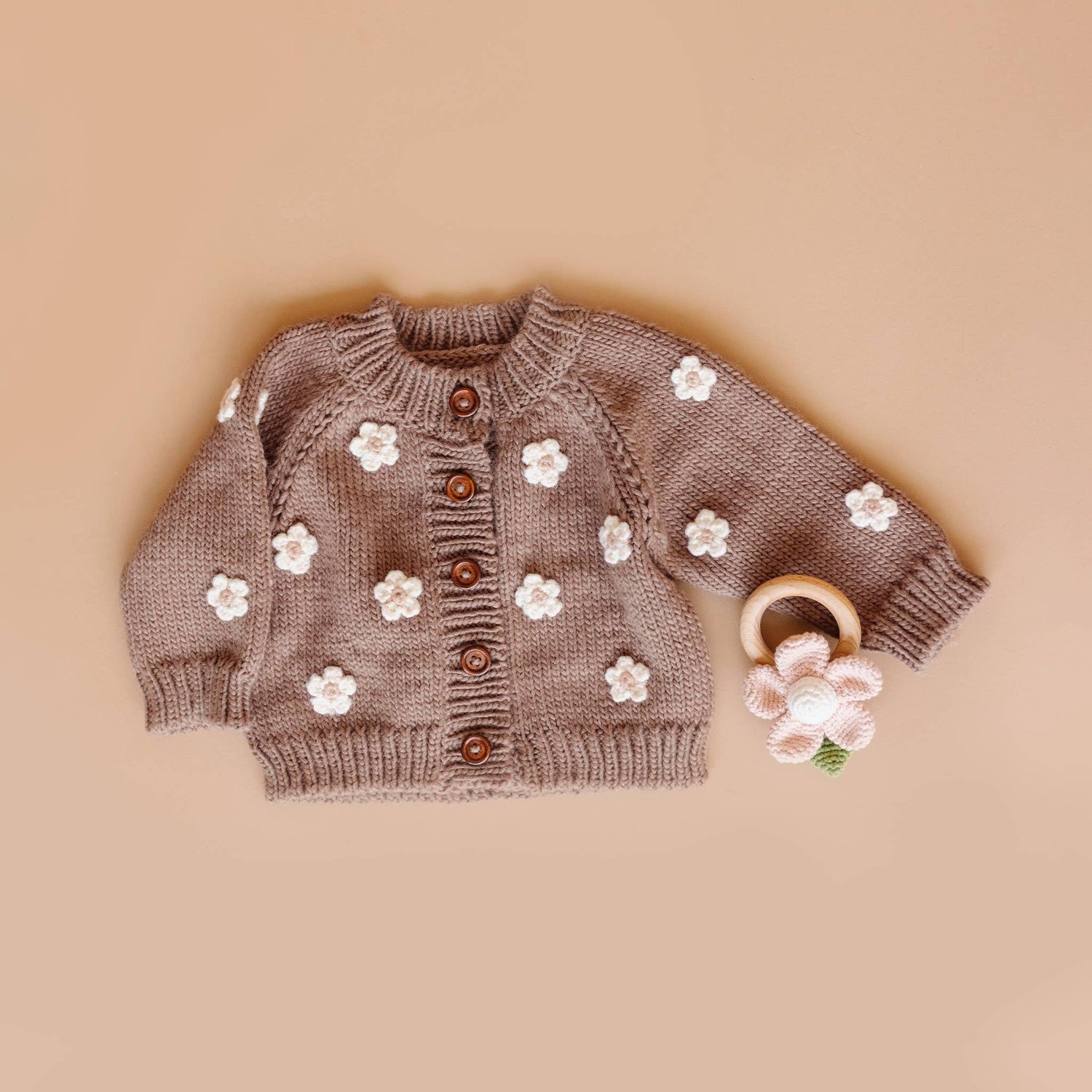 The Blueberry Hill - Cotton Crochet Rattle Teether Flower Baby Toy Spring Summer The Blueberry Hill