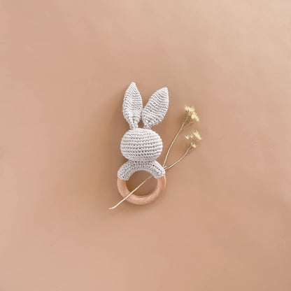The Blueberry Hill Grey Bunny Crochet Baby Teether &amp; Rattle The Blueberry Hill