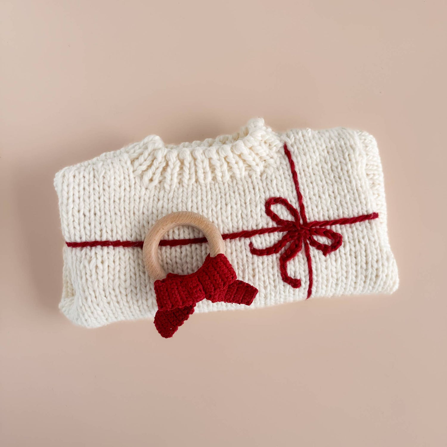Blueberry Hill - Teether Bow Red Cotton Crochet Fall Christmas Gift Holiday The Blueberry Hill